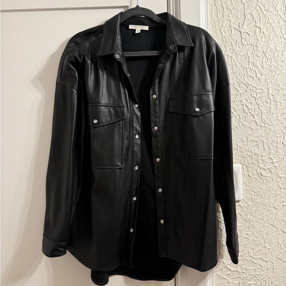 12th tribe black faux leather shacket